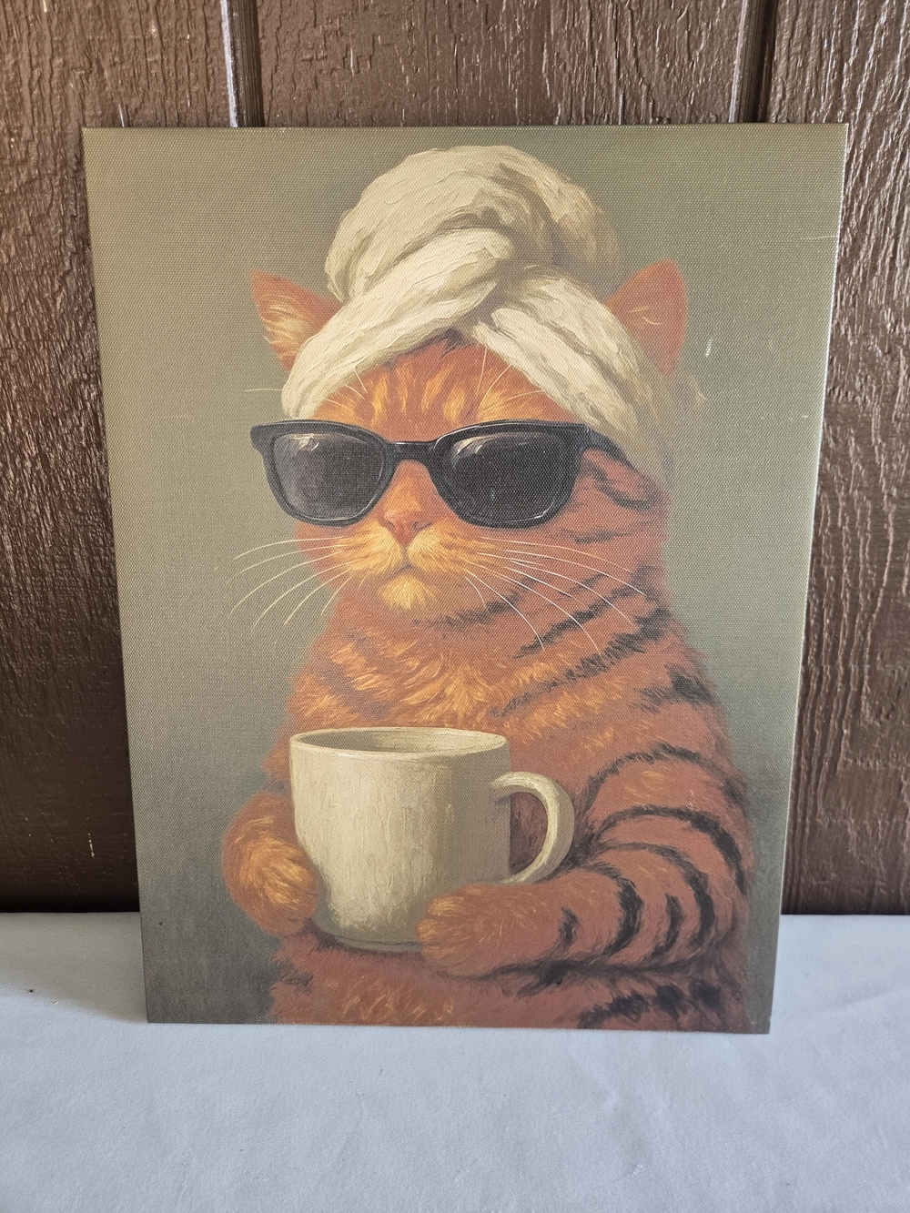 Orange Tabby Cat Canvas Wall Art – Cute Coffee Cat Sunglasses & Wet Hair Poster